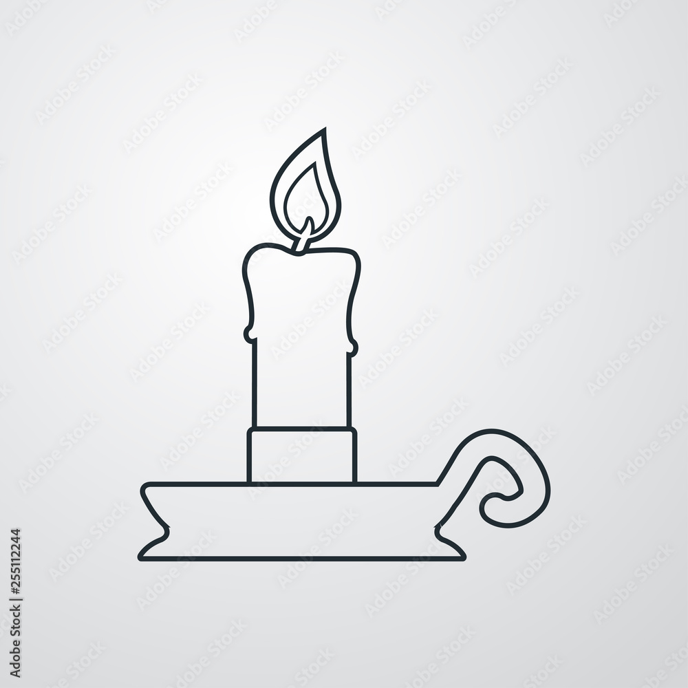 Icono plano lineal candelabro en fondo gris Icono plano lineal candelabro en fondo gris