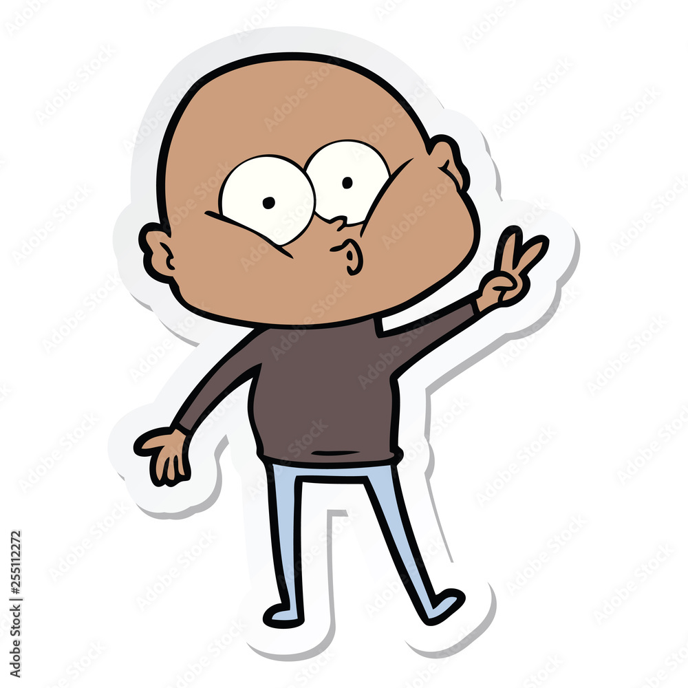 sticker of a cartoon bald man staring sticker of a cartoon bald man staring