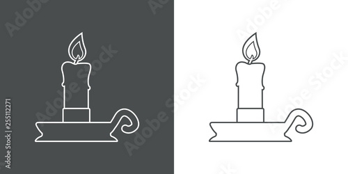 Icono plano lineal candelabro en gris y blanco