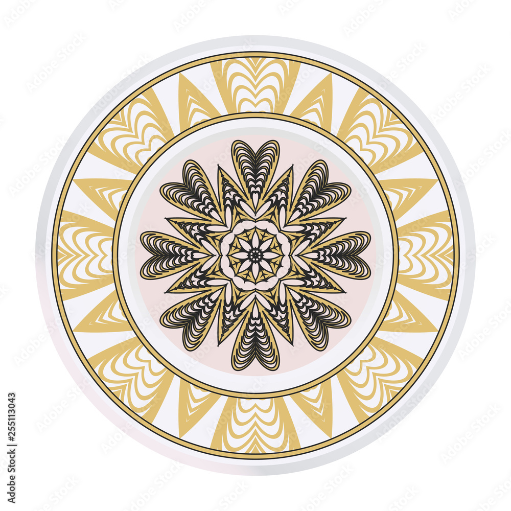Vector Pattern With Abstract Floral Round Ornament. Oriental Pattern. Indian, Moroccan, Mystic, Ottoman Motifs. Anti-Stress Therapy Pattern