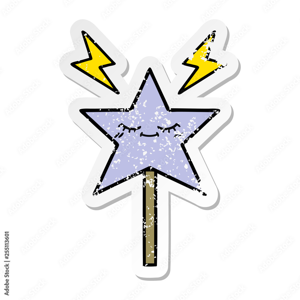 distressed sticker of a cute cartoon magic wand distressed sticker of a cute cartoon magic wand