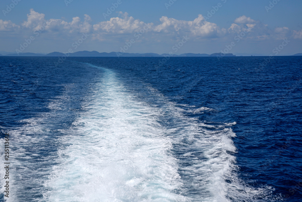 waves of water behind high speed catamaran on Thailand Gulf waves of water behind high speed catamaran on Thailand Gulf