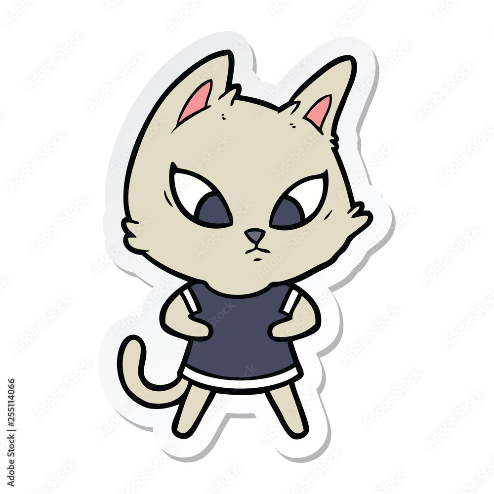sticker of a confused cartoon cat in clothes sticker of a confused cartoon cat in clothes