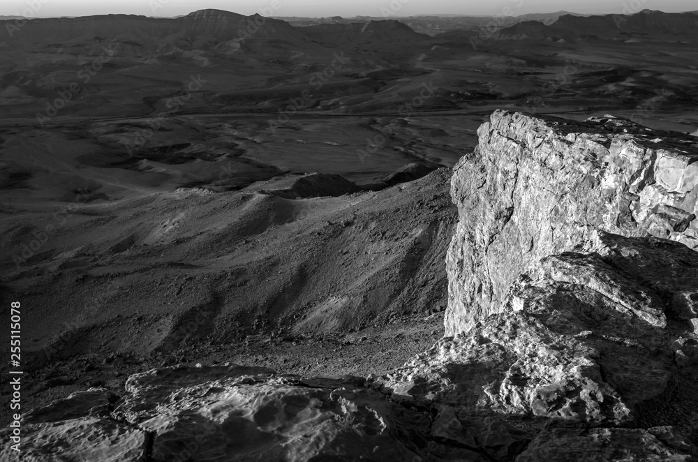 black and white landscape view in Mitzpe Ramon, Israel