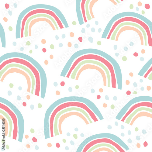 kids hand drawn pattern with colorful rainbows