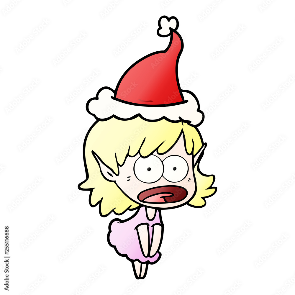 gradient cartoon of a shocked elf girl wearing santa hat gradient cartoon of a shocked elf girl wearing santa hat