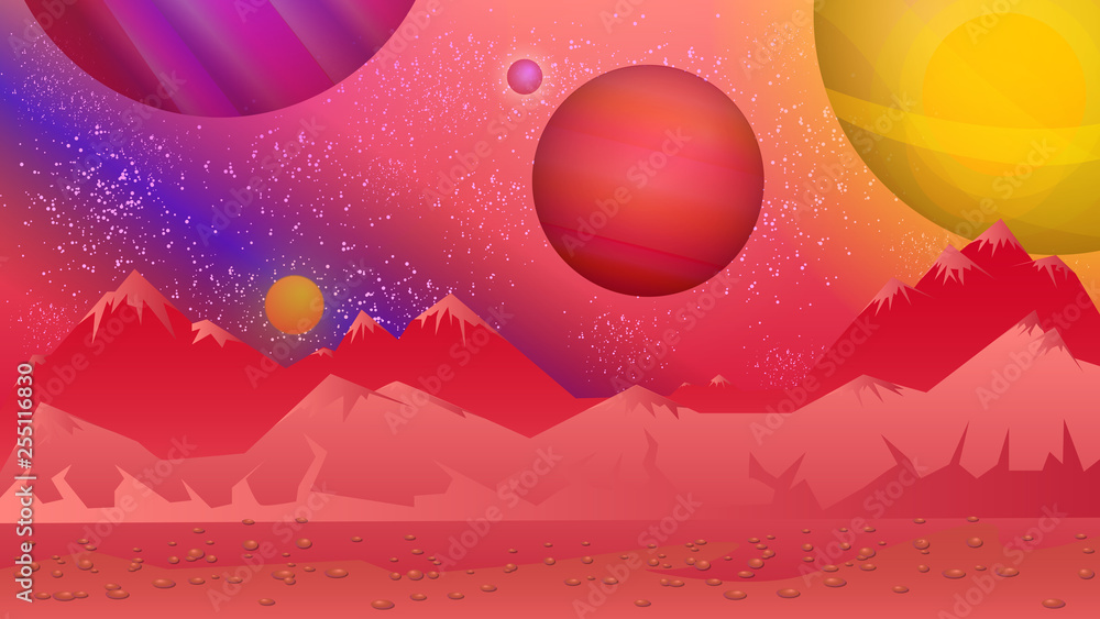 Alien background.Bright, colorful view from another planet.