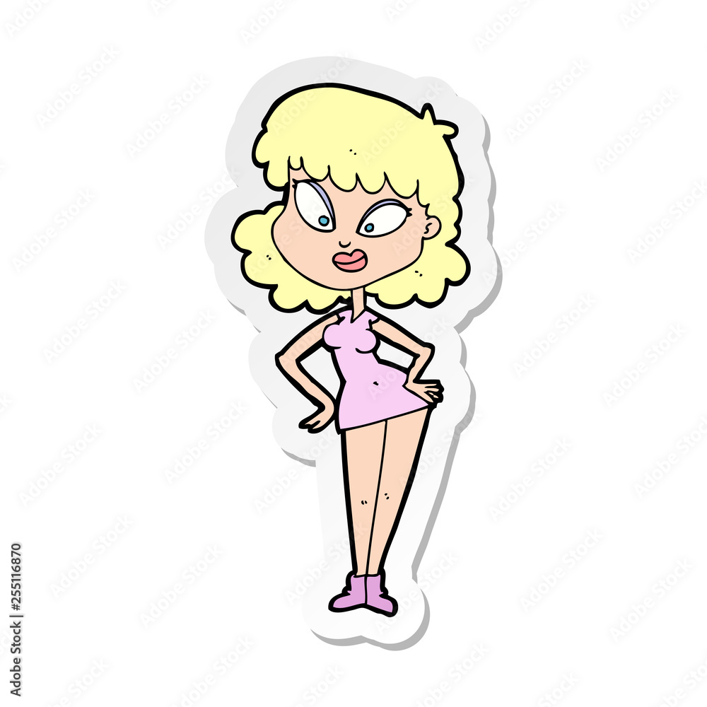 sticker of a cartoon woman with hands on hips sticker of a cartoon woman with hands on hips