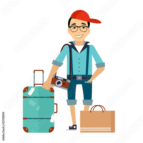 Man with the Luggage traveler Colourful Vector Illustration © topvectors