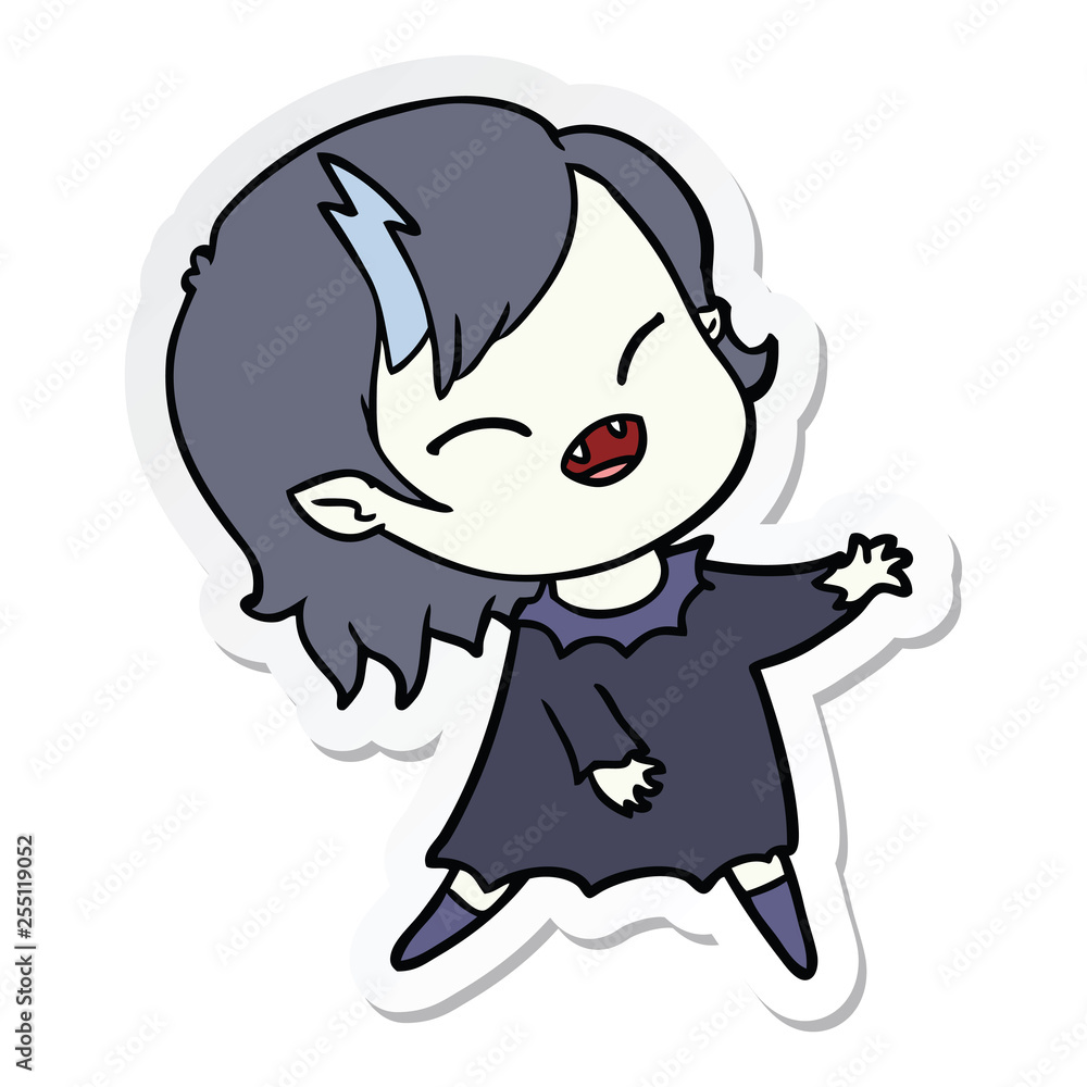 sticker of a cartoon laughing vampire girl