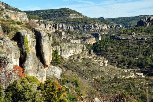 Bild auf Leinwand Beautiful view of the gorge and cliffs overgrown with forest in Cuenca