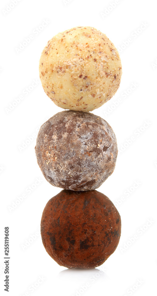 Fototapeta premium chocolate candies. candies of different chocolate on a white isolated background. close-up