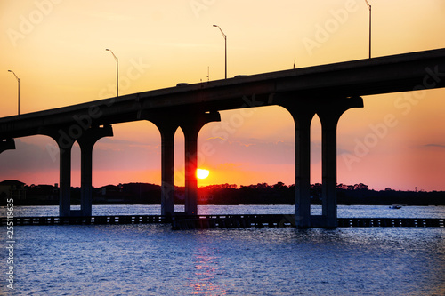 Bridge from St. Augustin to Vilano Beach, Florida at sunset.