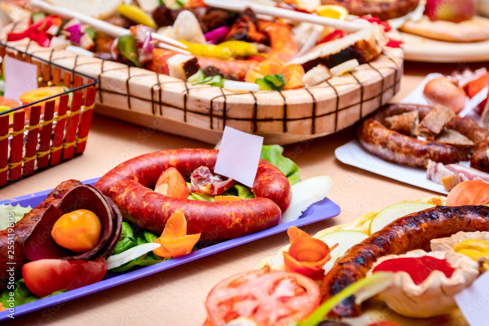 Traditional sausages are arranged for review at food contest Traditional sausages are arranged for review at food contest