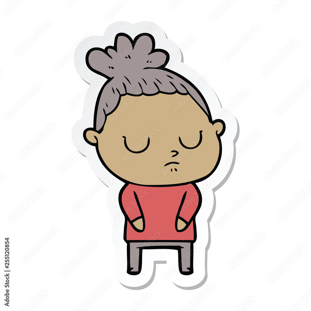 sticker of a cartoon calm woman sticker of a cartoon calm woman