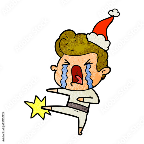textured cartoon of a crying man wearing santa hat
