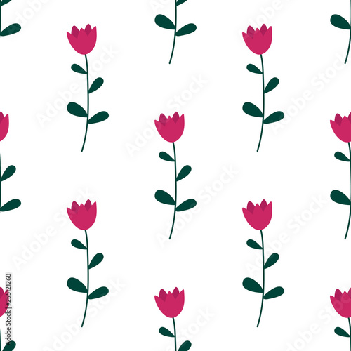 Tulips folks hand drawn seamless pattern. Sketch for wrapping paper.