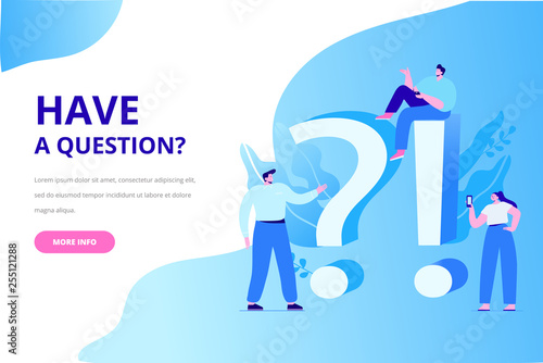 Question and answer concept illustration. People asking to online support center.  Flat vector characters.