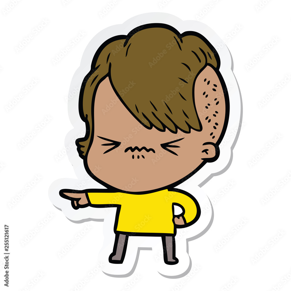 sticker of a cartoon annoyed hipster girl sticker of a cartoon annoyed hipster girl