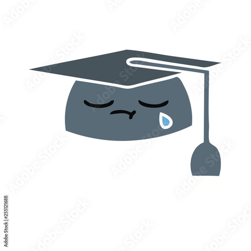 flat color retro cartoon graduation hat