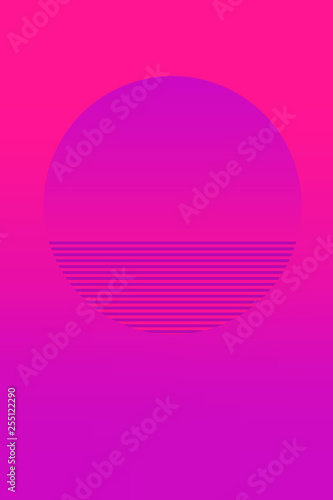 Retrowave sun logo. Circle geometric gradient symbol. Futuristic cyberpunk neon digital background for design. Theme color transitions: purple and pink duotone. gradients. 80s-90s. Raster image © skvalval
