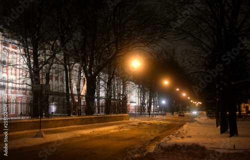 Street Mendeleevskaya line at night.