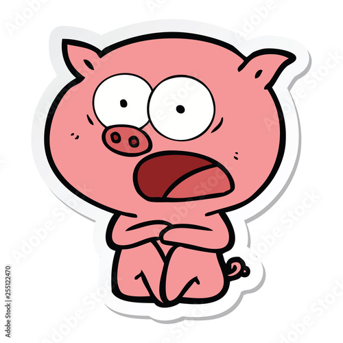 sticker of a shocked cartoon pig sitting down