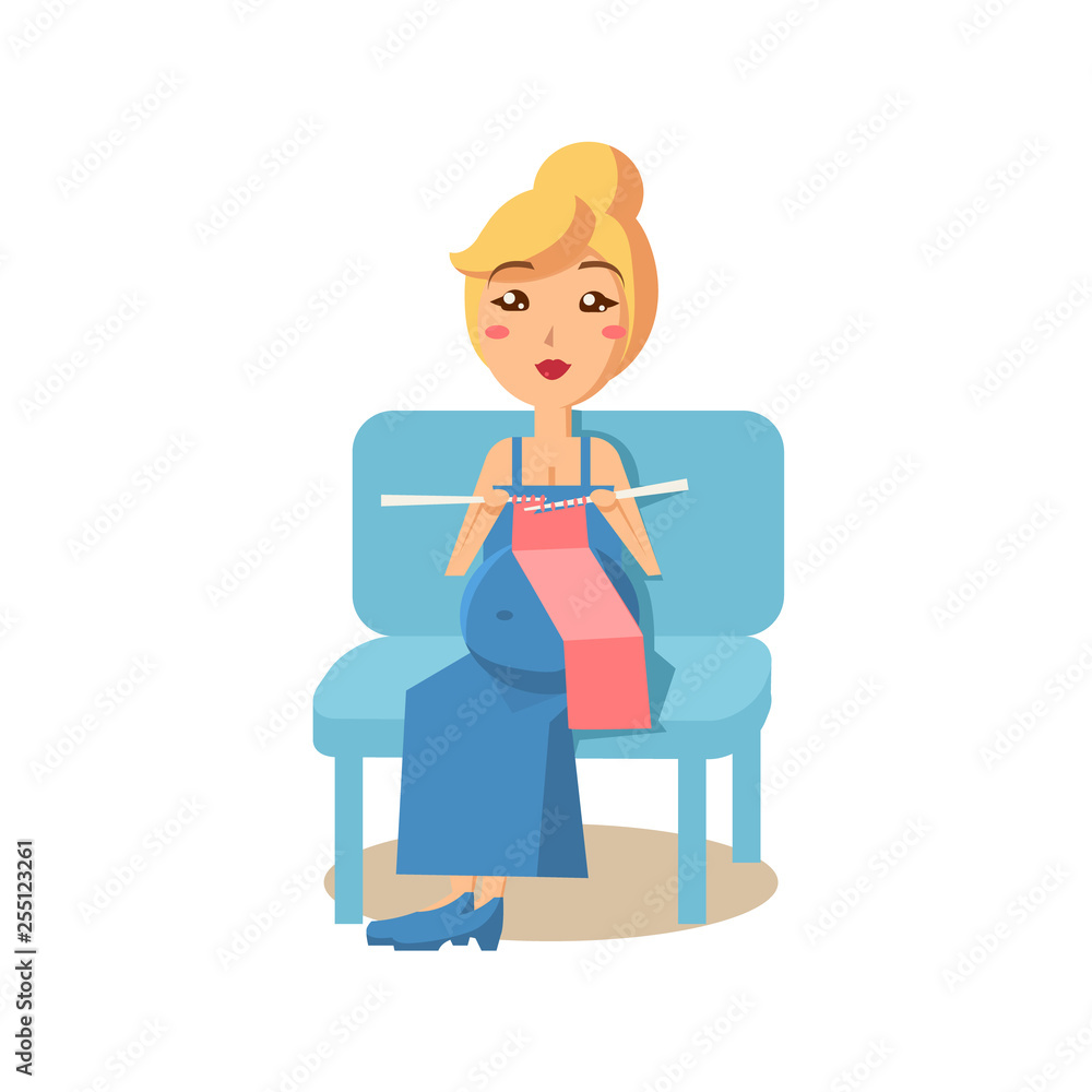 Pregnant Woman Knitting. Vector Illustration Pregnant Woman Knitting. Vector Illustration