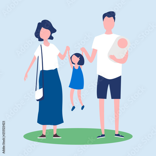 Couple with children on a summer walk.