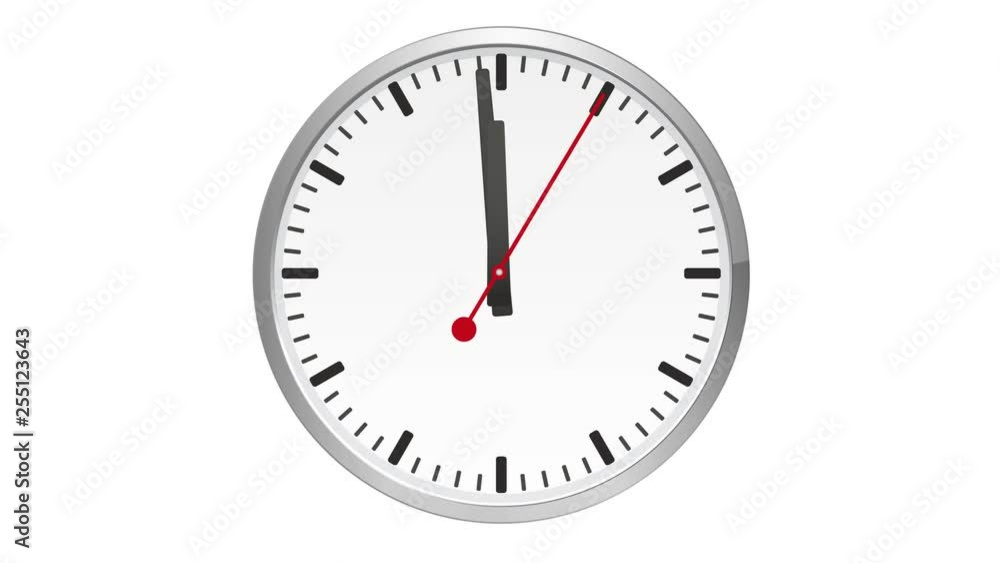 Analog clock on a white background, one minute to twelve hours. Second hand moves exactly one minute Analog clock on a white background, one minute to twelve hours. Second hand moves exactly one minute