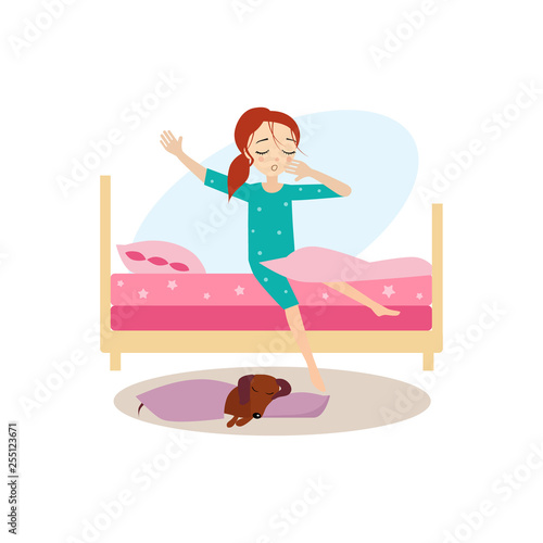 Waking Up. Daily Routine Activities of Women. Vector Illustration
