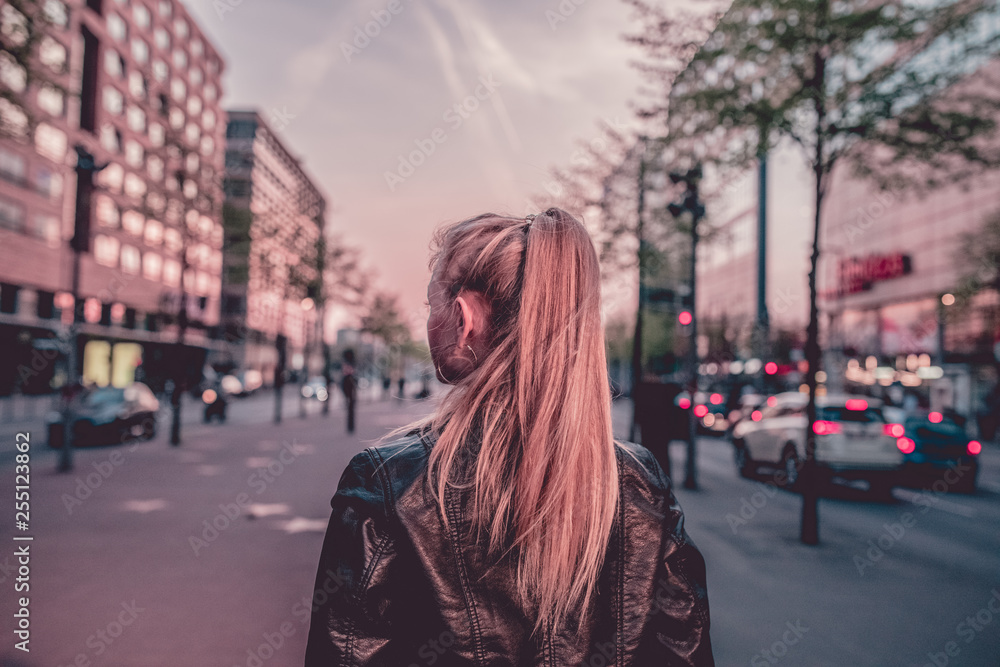 portrait of a young woman in berlin  at sunset millenial pink colorated in Berlin by #tigerraw