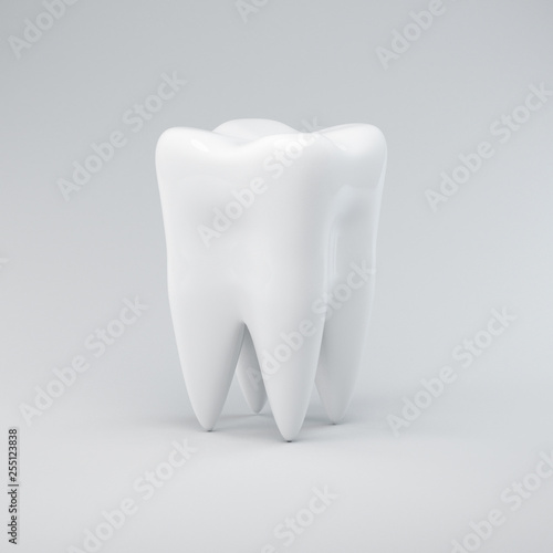 Fototapeta Naklejka Na Ścianę i Meble -  3d dental illustration of a tooth, on a gray background. Render