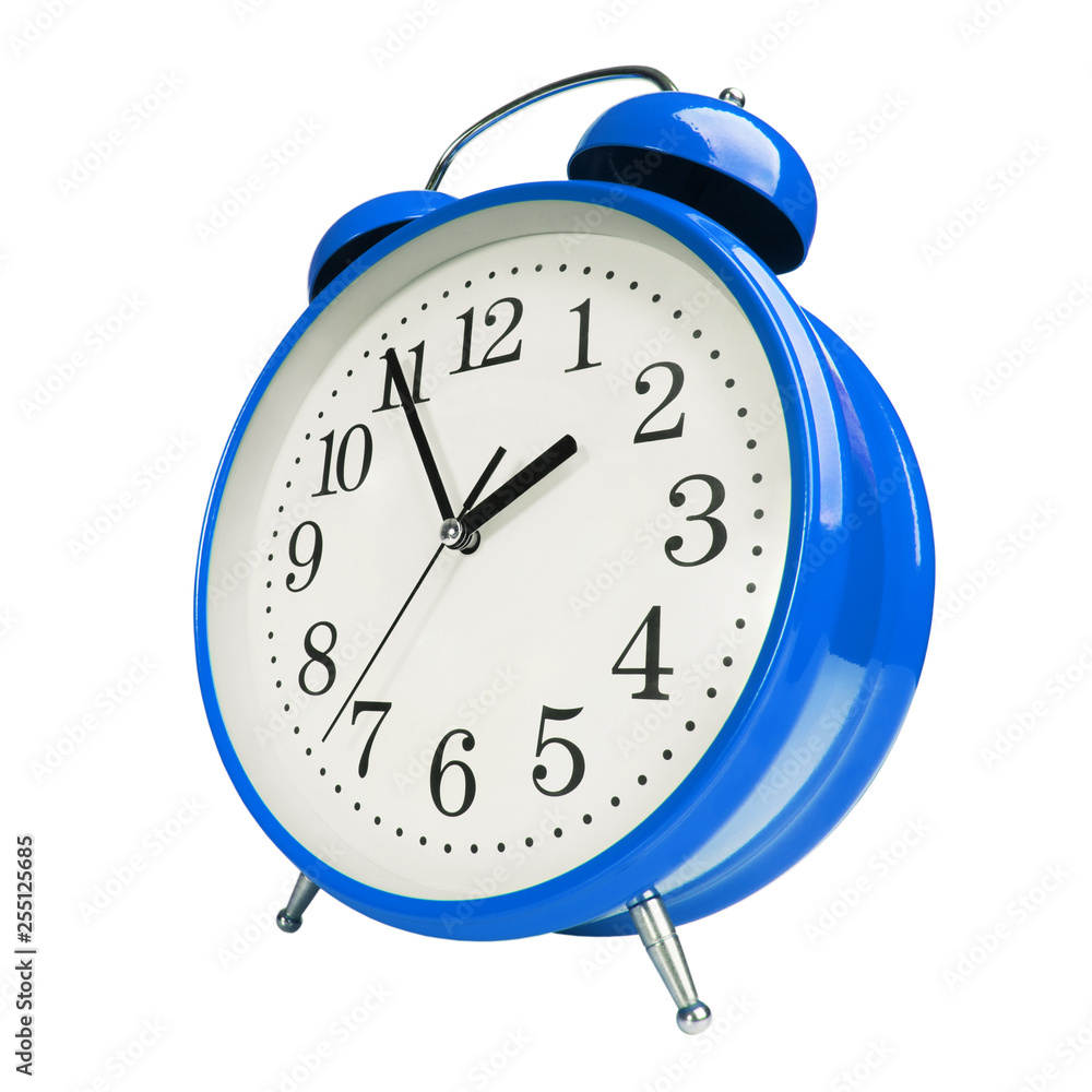 Blue alarm clock on white background Blue alarm clock on white background