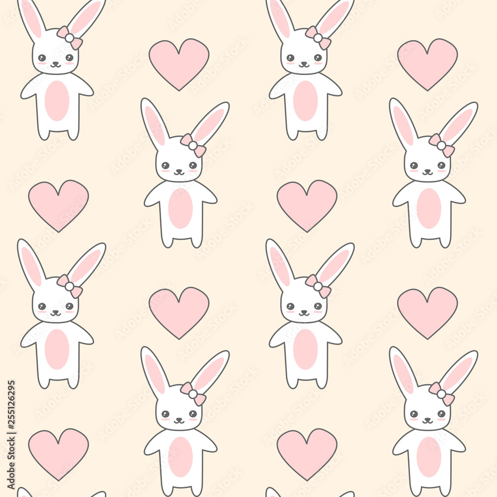 Fototapeta premium cute cartoon seamless vector pattern background illustration with happy bunny and hearts