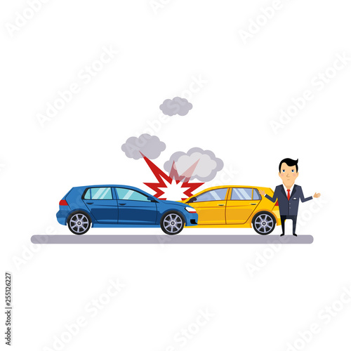 Car and Transportation Collision. Vector Illustration