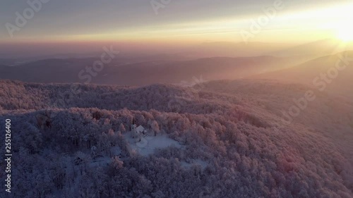 Church on the top of the hill in winter wonderland. Church Saint Ann. Sveta ana