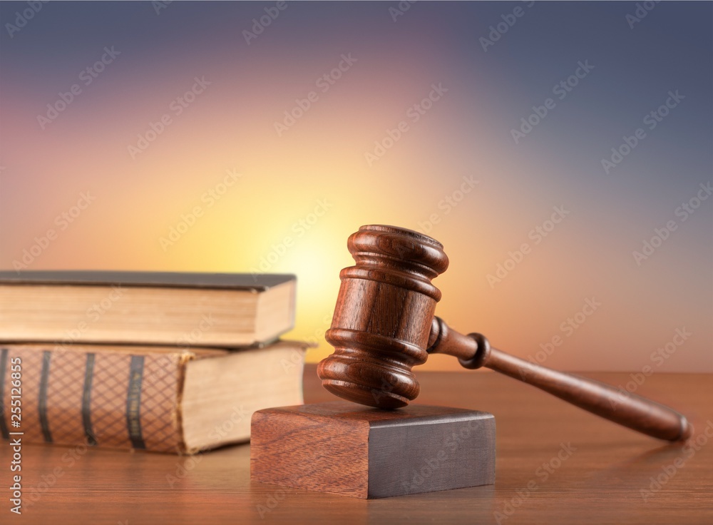 Wooden judge hammer with copyspace over background. Justice and law concept