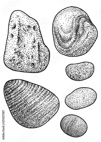Rock, pebble illustration, drawing, engraving, ink, line art, vector