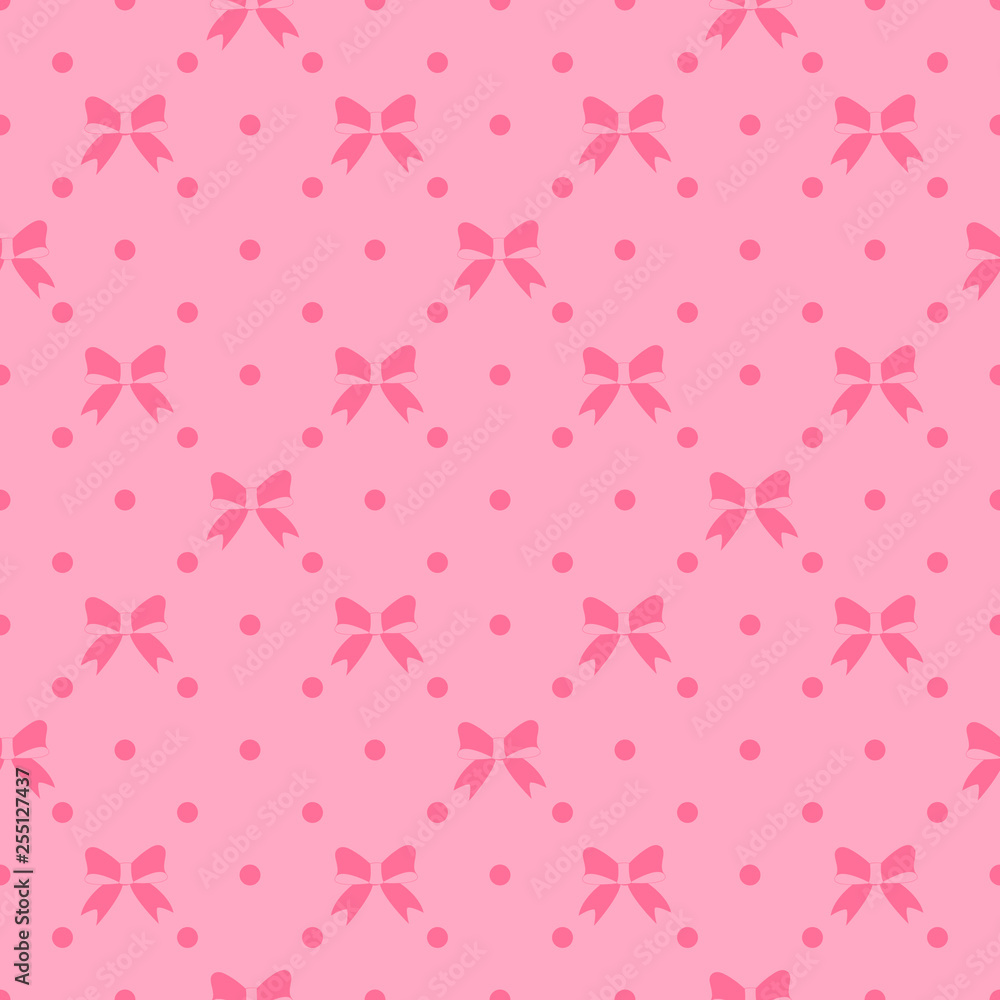 Vector seamless pattern with beautiful bows on pink background