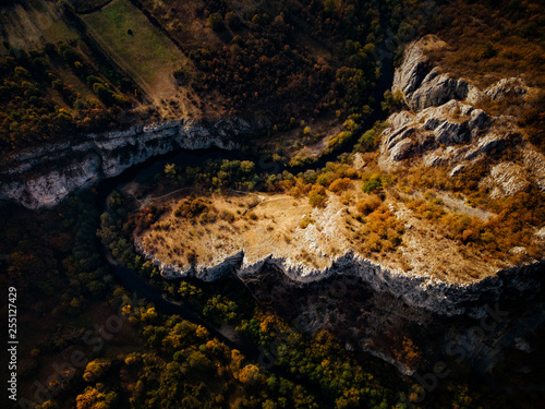 Drone aerial view of cliffs in national park Cheile Nerei © Marcel Poncu