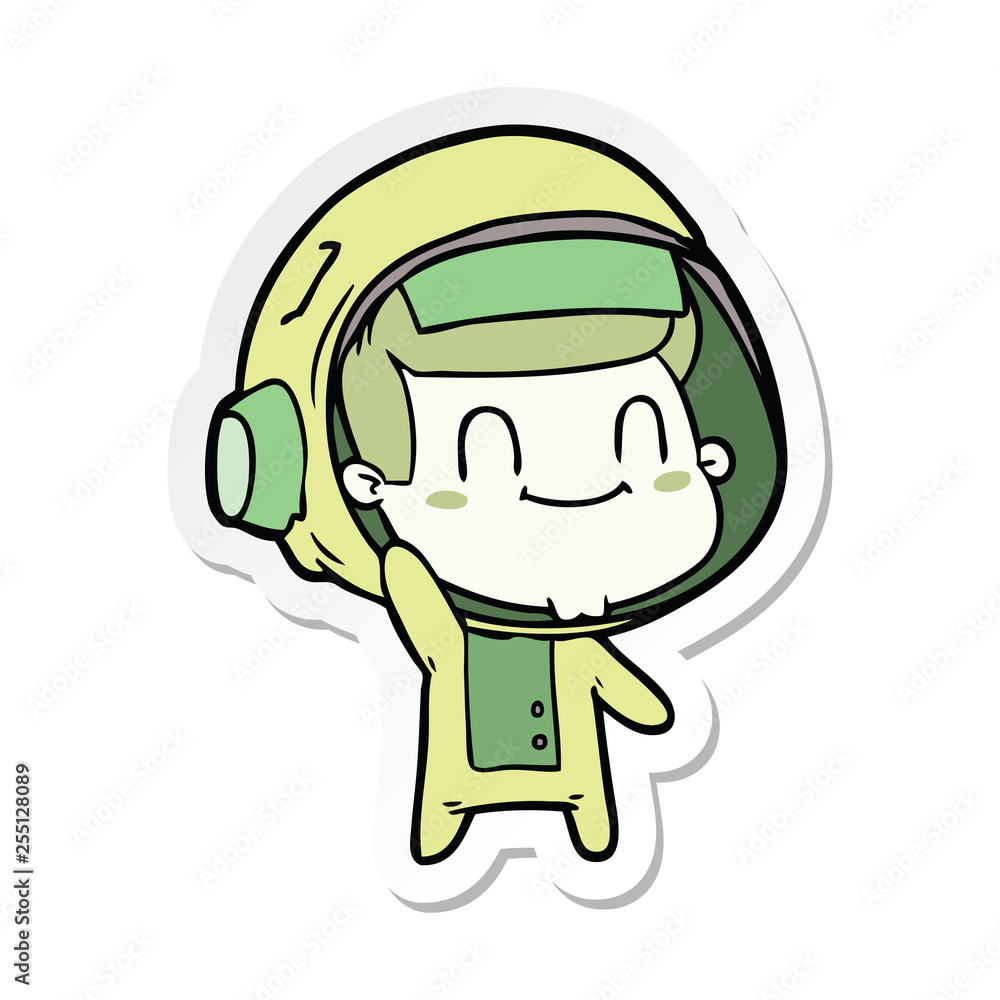 sticker of a happy cartoon astronaut man