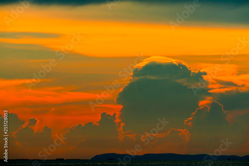 sunrise cloud back on dark silhouette sky and red flame cloud