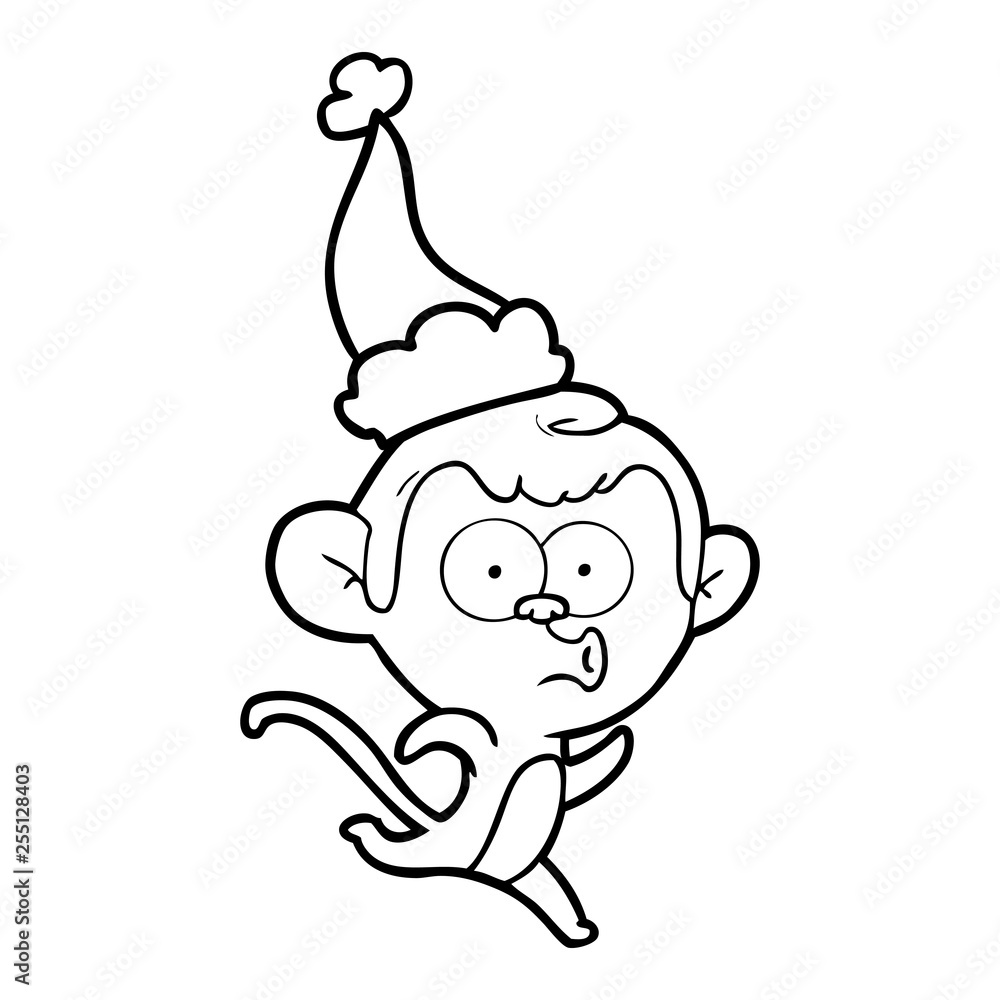 line drawing of a surprised monkey wearing santa hat line drawing of a surprised monkey wearing santa hat