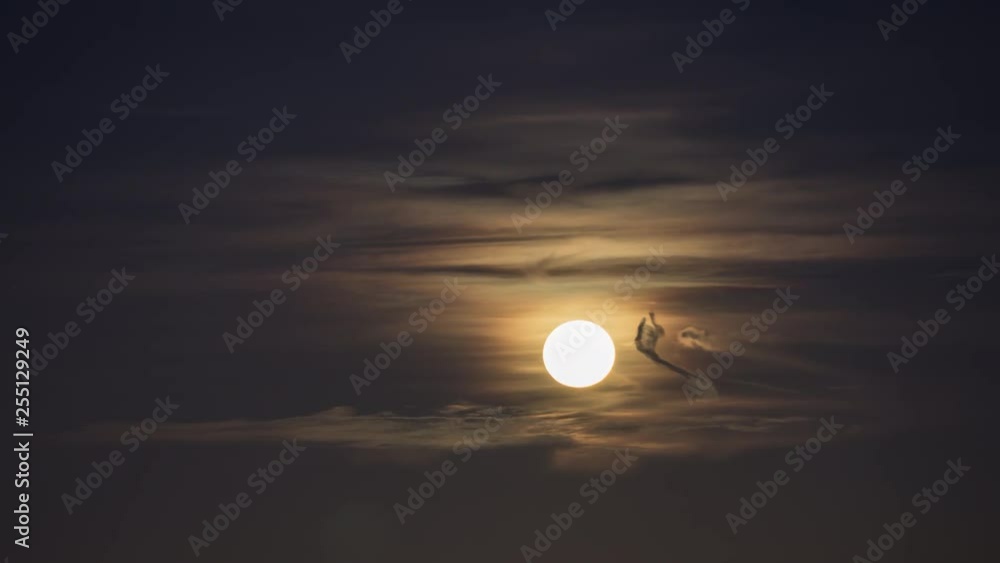 night sky with full moon in the clouds, time lapse night sky with full moon in the clouds, time lapse