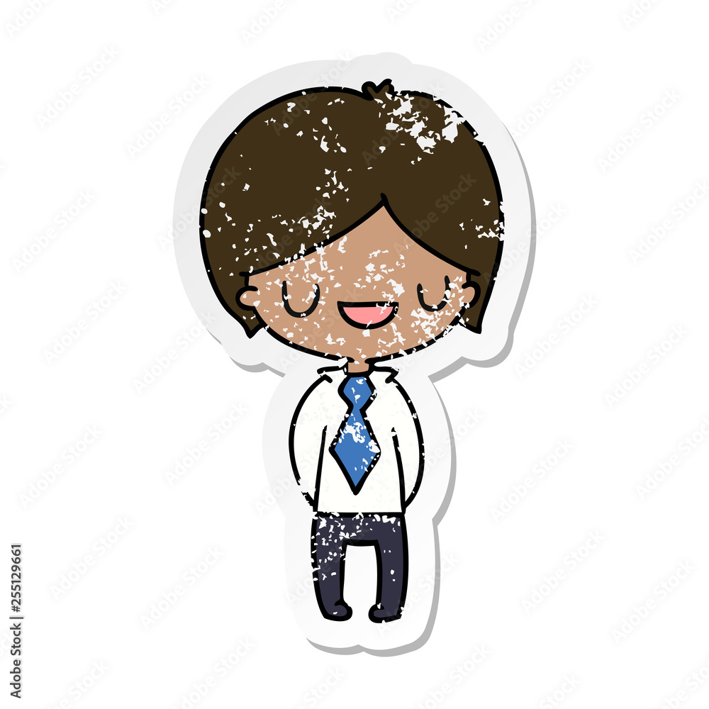 distressed sticker cartoon of a kawaii cute boy
