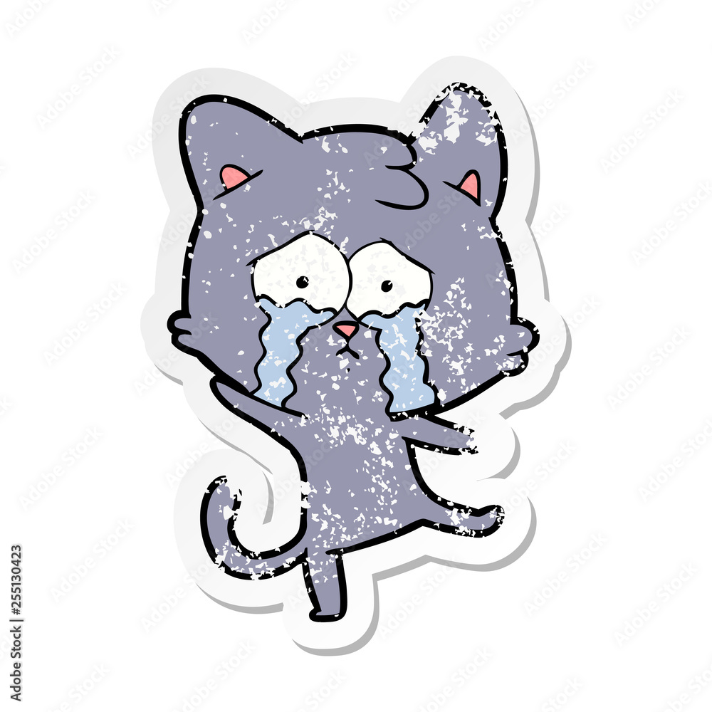 distressed sticker of a cartoon crying cat