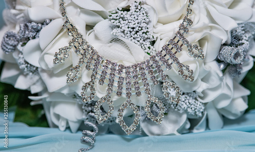 necklace in a bridal bouquet
