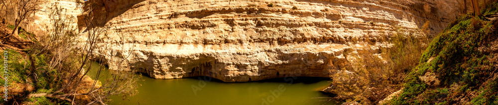 panorama view of water in the desert, E'in Ovdat nature reserve, Israel panorama view of water in the desert, E'in Ovdat nature reserve, Israel