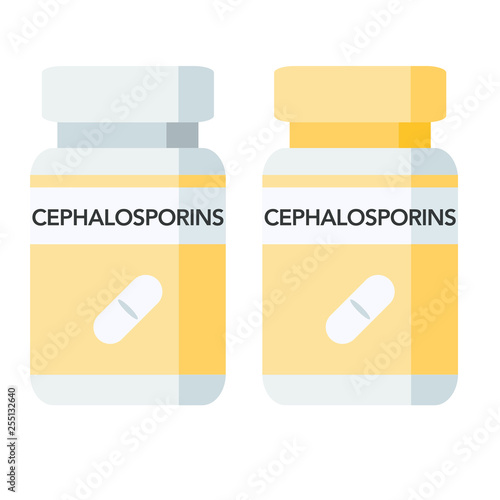 The cephalosporins are a class of β-lactam antibiotics, bottle of pills.